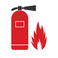 EPI Logo d'équipement de première intervention avec extincteur et flammes.